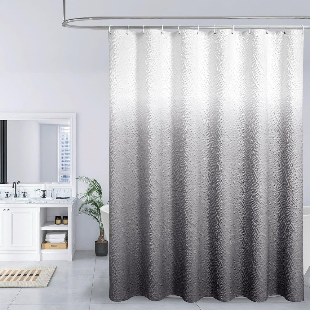 Farmhouse Waves Grey Ombre Shower Curtain 72x72 - Waterproof & Wrinkle Resistant